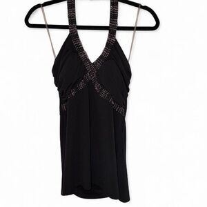 Spense Black Beaded V-Neck Halter Top NWT. Size M